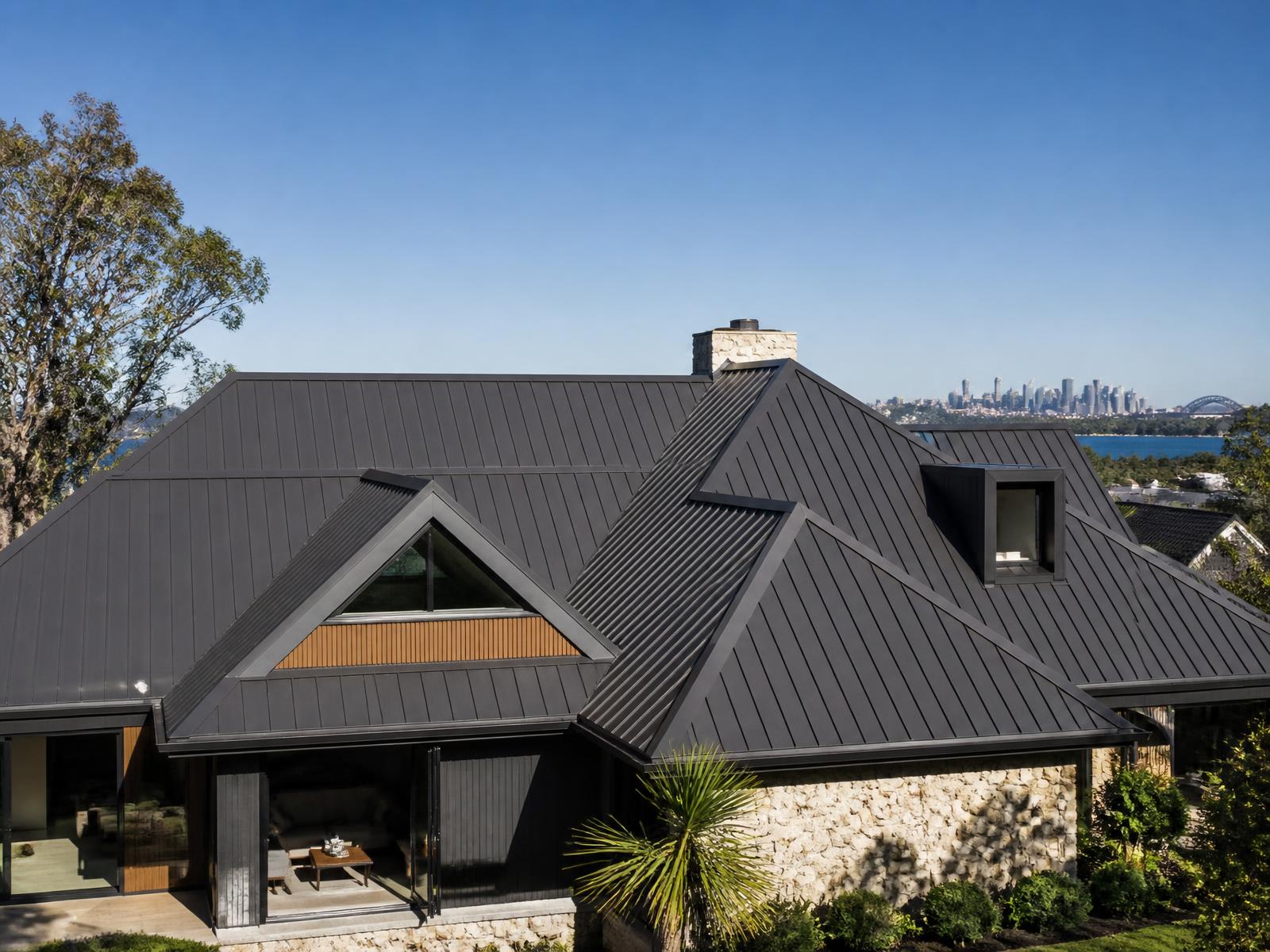 Illustrative image of steel roofing on a modern home